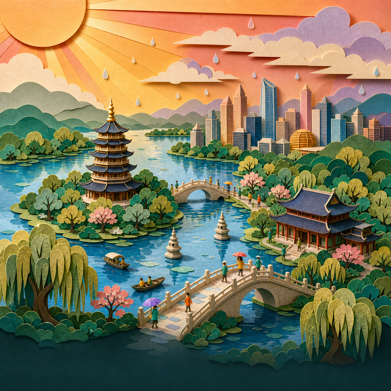 多色剪纸插画 (Colorful Papercut)